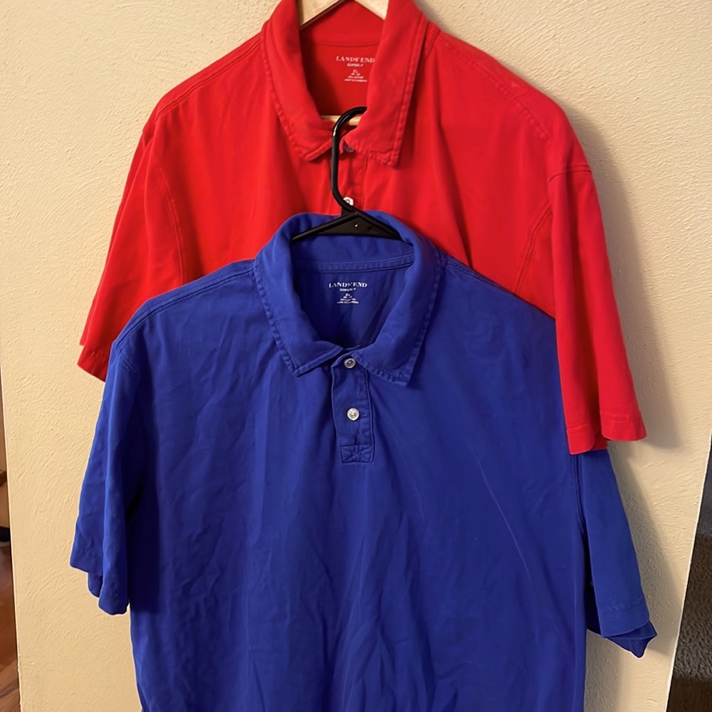 Lands End mens XL polo shirts two shirts plain red & blue.  Basics washable